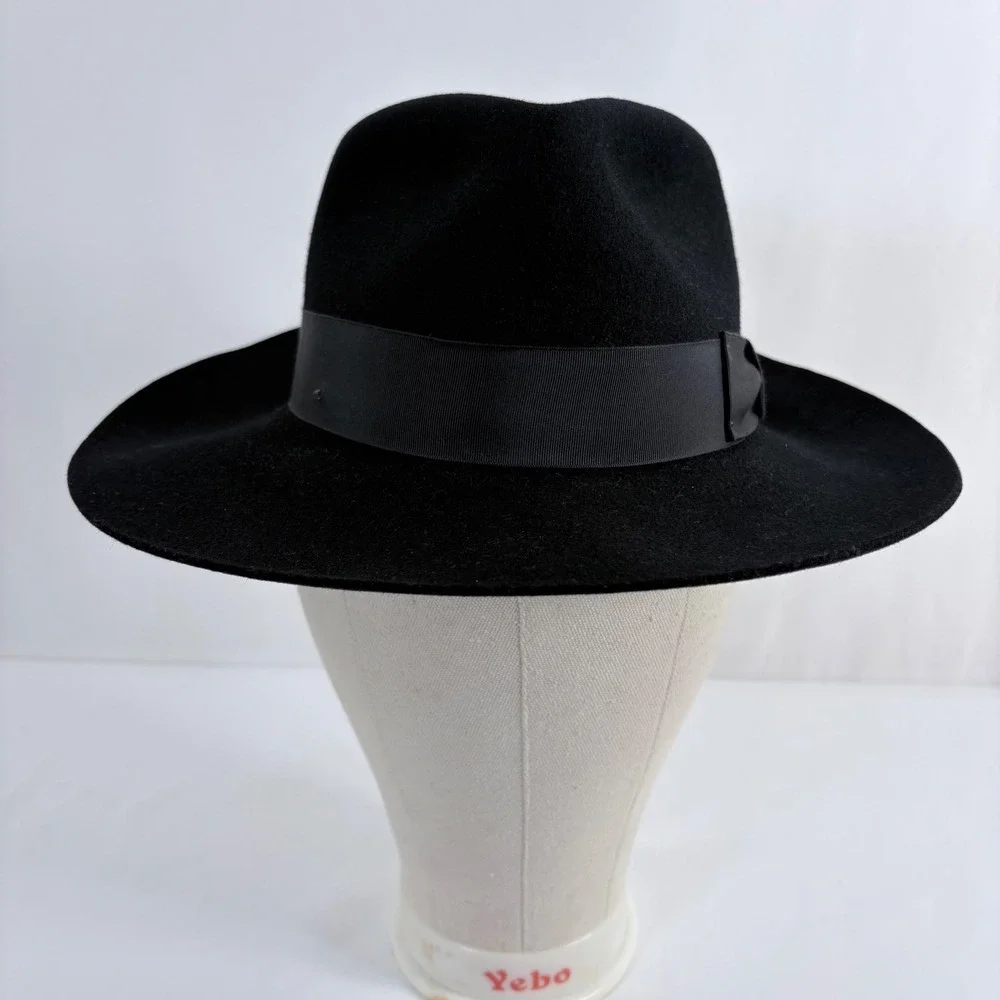 Scala Classico Fedora Black Wool Felt Wide Brim Grosgrain Ribbon Mens Hat Medium